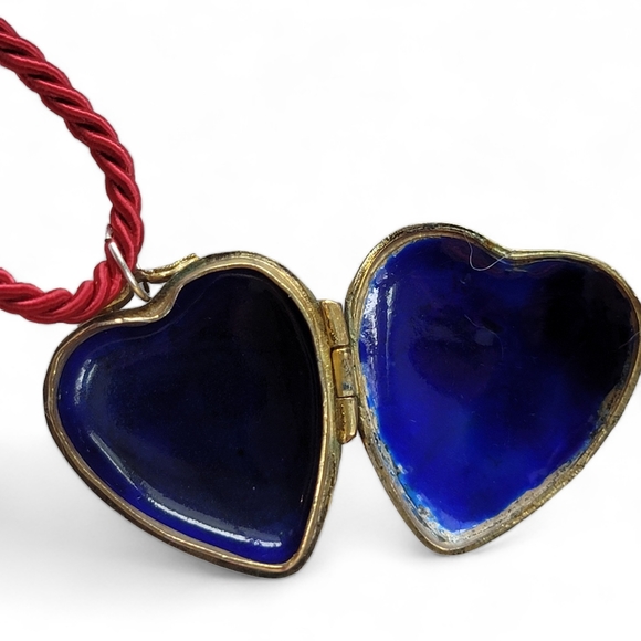 Locket Cloisonne Enamel HEART Trinket Box Pendant Long Necklace - Picture 5 of 9